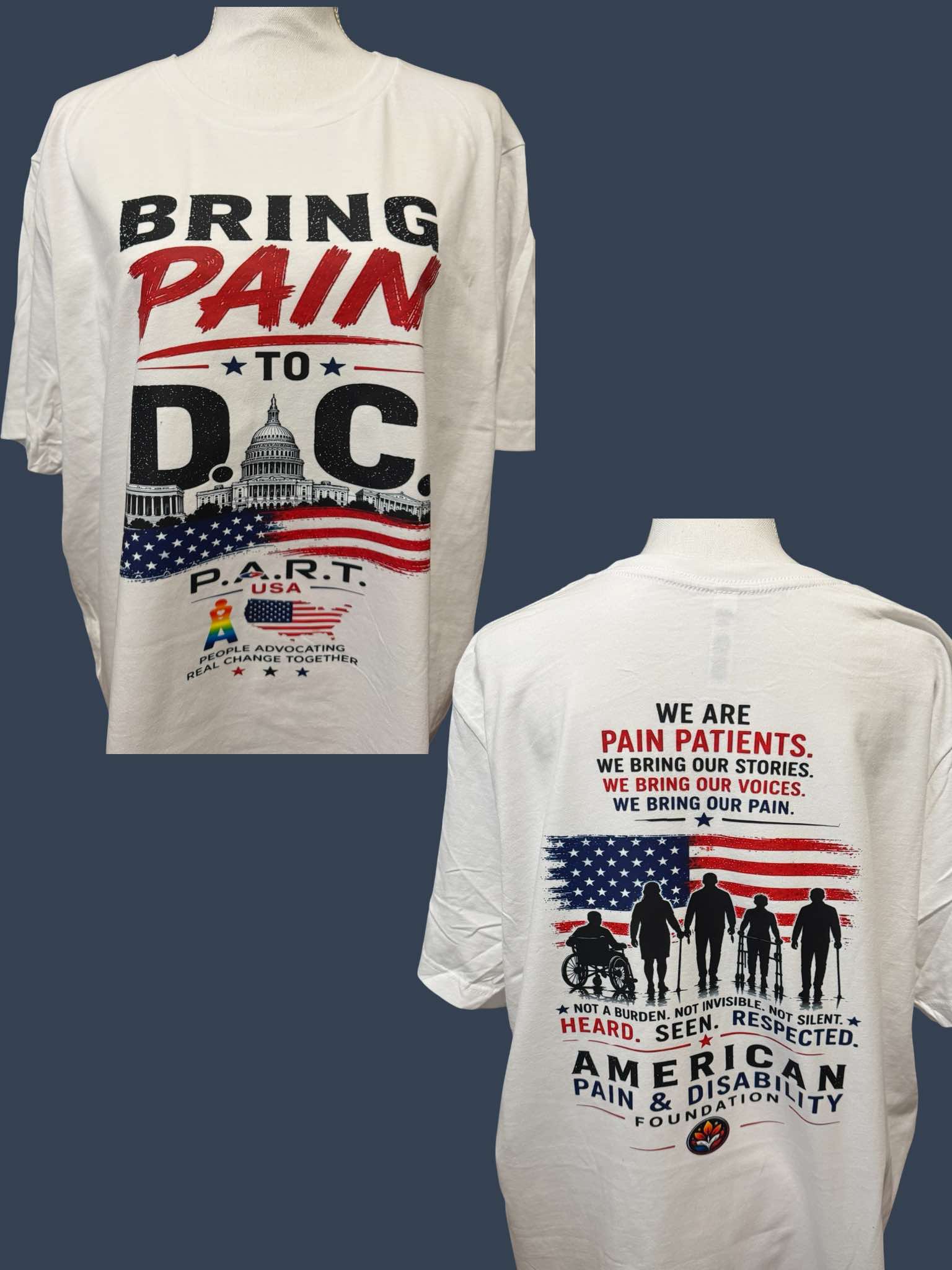Bring Pain to D.C. full advocacy shirt mockup